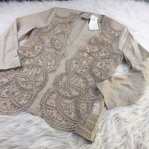 Helene Collection Womens Open Front Jacket SIZE 12 Embroidered Beaded Embelished